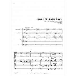 Hochzeitsmarsch für 1-2 Trompeten und Orgel fuer Trompete und Orgel von Felix Mendelssohn-Bartholdy-2-9790502880880-NDV 221268